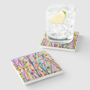 abstract art landscape colourful watercolor stone coaster