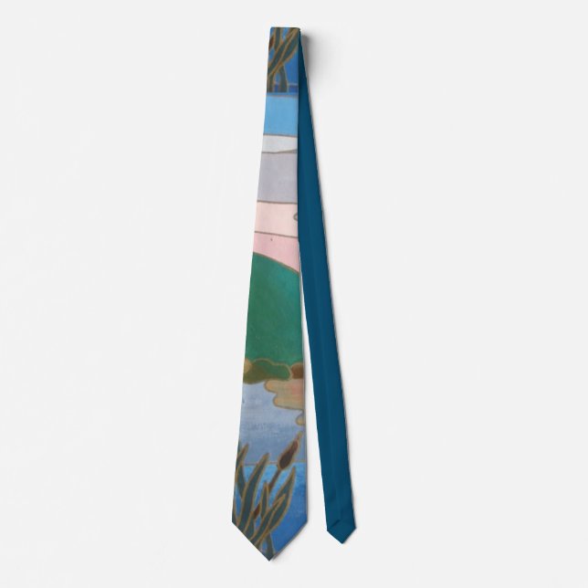 abstract art landscape pattern blue green and pink tie (Front)