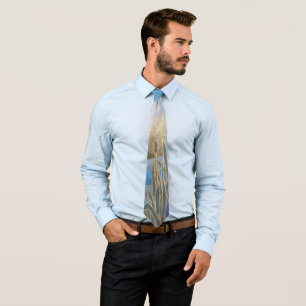 abstract art landscape reeds blue brown and gold tie