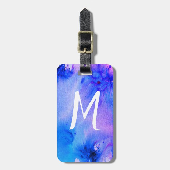 Abstract art luggage tag: customised blue purple tag (Front Vertical)