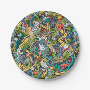 Abstract Art Medical Icon Pattern Paper Plate