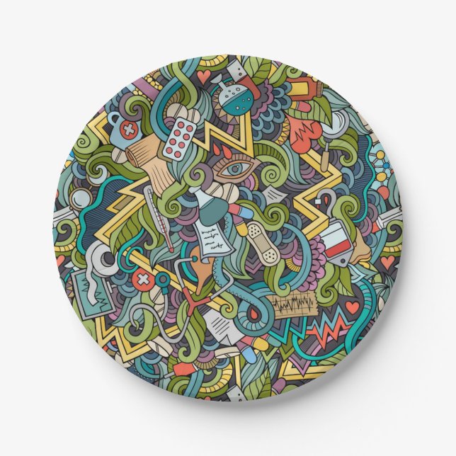 Abstract Art Medical Icon Pattern Paper Plate (Front)