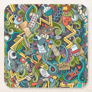 Abstract Art Medical Icon Pattern Square Paper Coaster