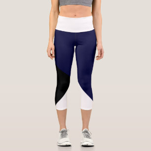 Abstract Art Minimalism Dark Blue Black White Capri Leggings