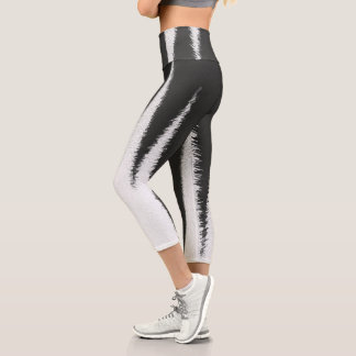 Abstract Art Minimalism Grey White Lines Capri Leggings