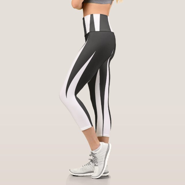 Abstract Art Minimalism Grey White Lines Capri Leggings (Left)