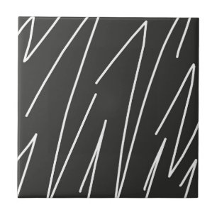 Abstract Art Minimalism Grey White Lines Ceramic Tile