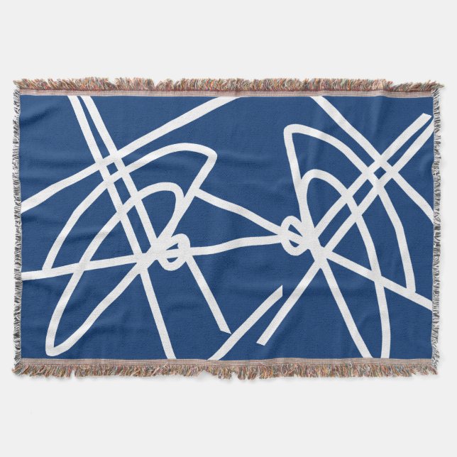 Abstract Art Minimalism White Lines Blue Blanket (Front)