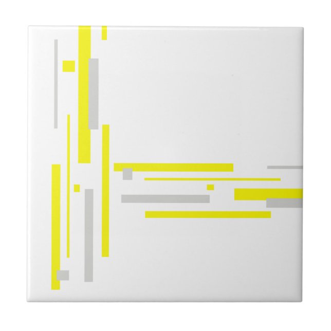 Abstract Art Minimalism Yellow Grey Ceramic Tile (Front)