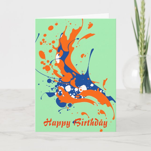 Abstract Art Mint Green Happy Birthday paint Card (Front)