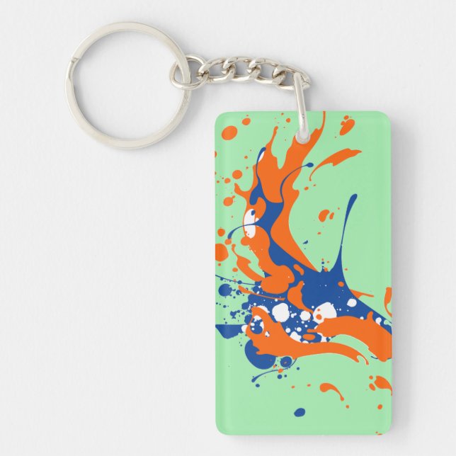Abstract art mint green modern art paint splash key ring (Front)