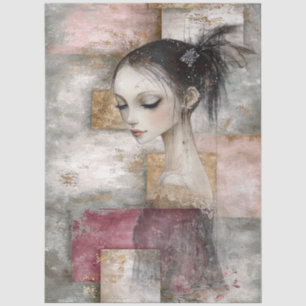 Abstract Art Mixed Media Grunge Girl Decoupage Tissue Paper