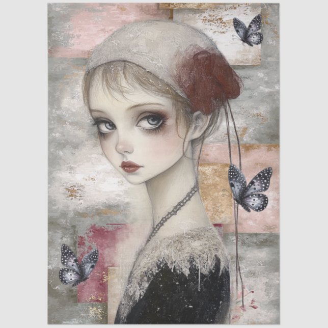 Abstract Art Mixed Media Grunge Girl Decoupage Tissue Paper (Front)