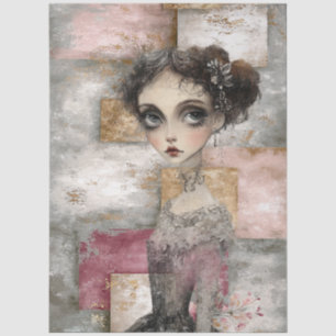 Abstract Art Mixed Media Grunge Girl Decoupage Tissue Paper