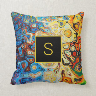Abstract Art Modern Monogram Yellow Orange Blue Cushion