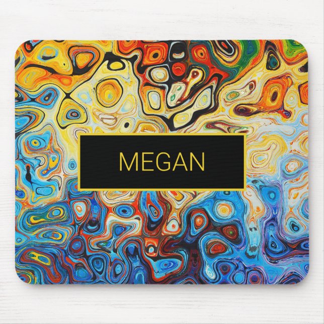 Abstract Art Modern Name Yellow Orange Blue Mouse Pad (Front)