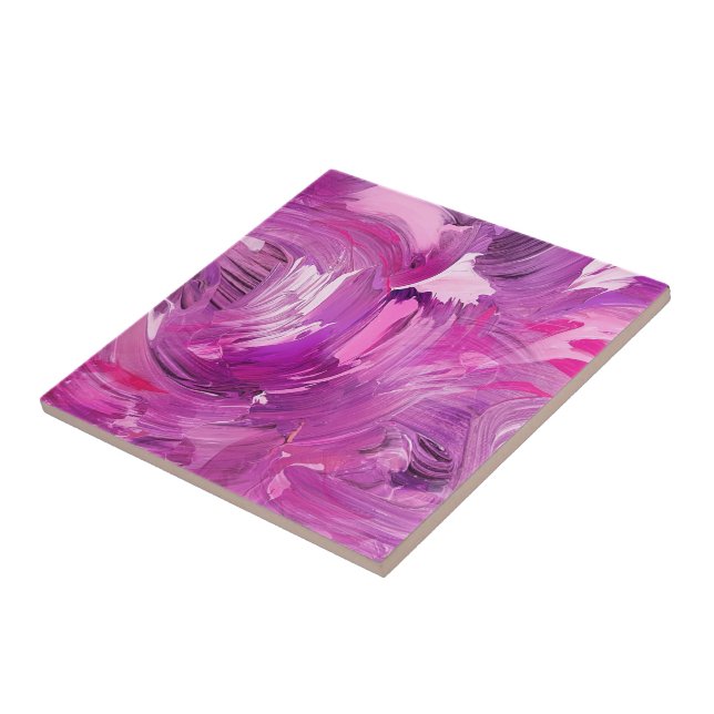 Abstract Art Modern Purple Pink White Ceramic Tile (Side)