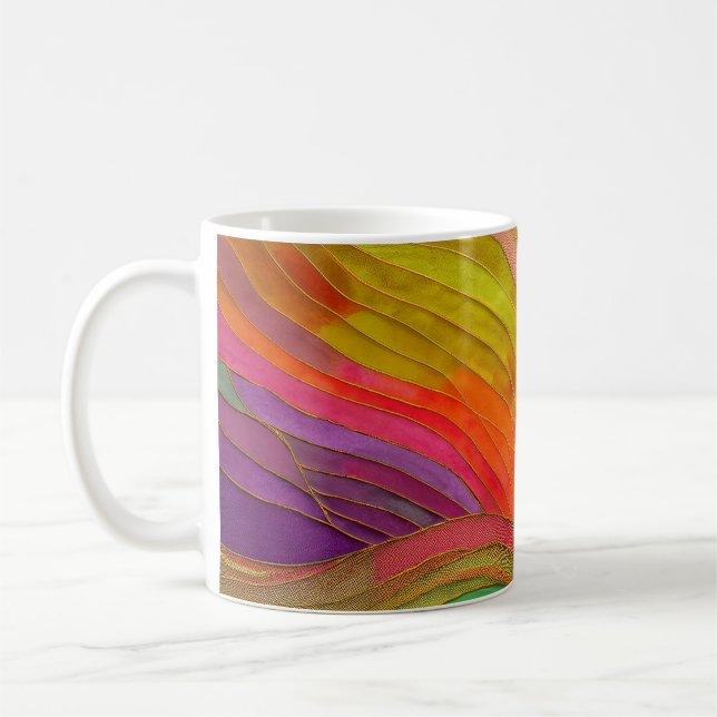 Abstract Art mug with orange, green, red colours (Left)