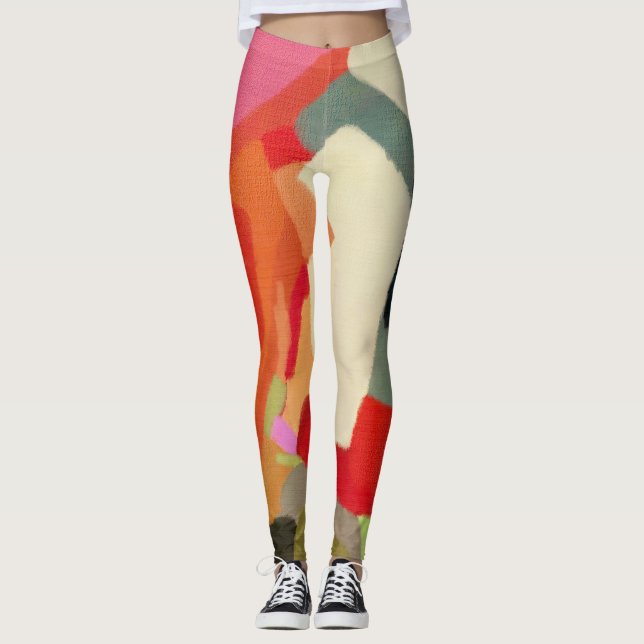 Abstract Art multi colour pattern geometry elegant Leggings (Front)