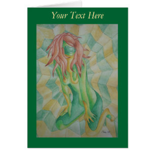 abstract art multicolored green posing lady retro