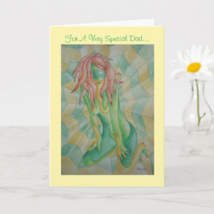 abstract art multicolored green posing lady retro card