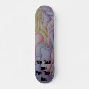 abstract art multicolored pink posing lady retro skateboard