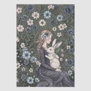 Abstract Art Nouveau Style Girl Florals Rabbit Tissue Paper