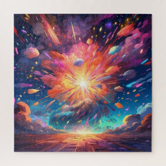 Abstract art of an explosion jigsaw puzzle