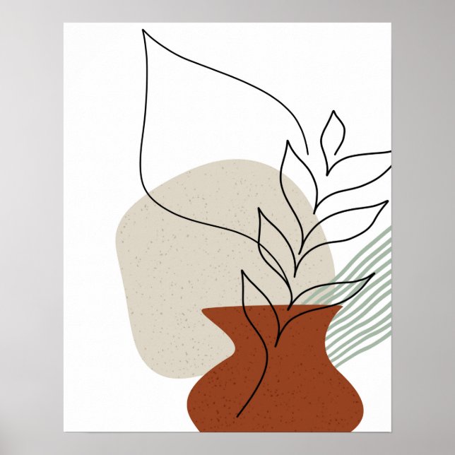 Abstract Art One Line Vase & Foliage Art Print (Front)