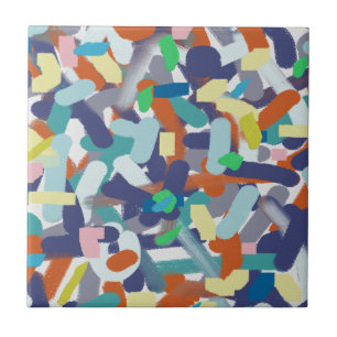 Abstract Art Paint Brushes Positive Vibes Ceramic Tile