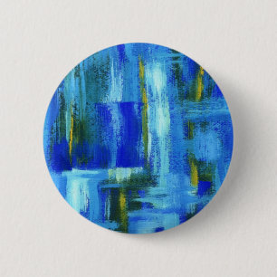 Abstract Art Painting Blue Green Gold Brushstrokes 6 Cm Round Badge