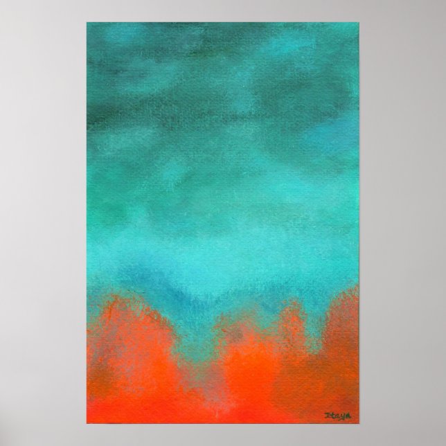 Abstract Art Painting, Red, Orange, Aqua, Teal Poster (Front)