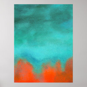 Abstract Art Painting, Red, Orange, Aqua, Teal Poster