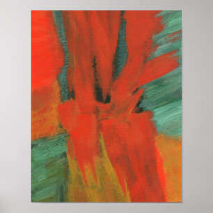Abstract Art Painting Red Orange Green Gold Poster