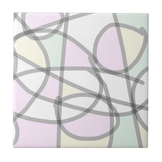 Abstract Art Pale Beige Coral Pink Yellow Ceramic Tile (Front)