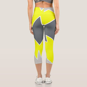 Abstract Art Pale Grey Yellow Charcoal Grey Capri Leggings