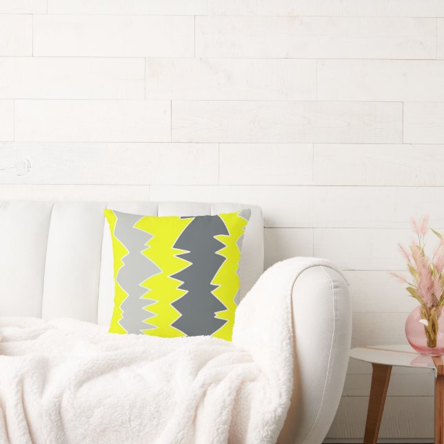 Abstract Art Pale Grey Yellow Charcoal Grey Cushion (Couch)