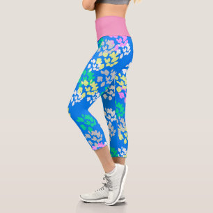 Abstract Art Pale Pastel Turquoise Blue Pink Capri Leggings