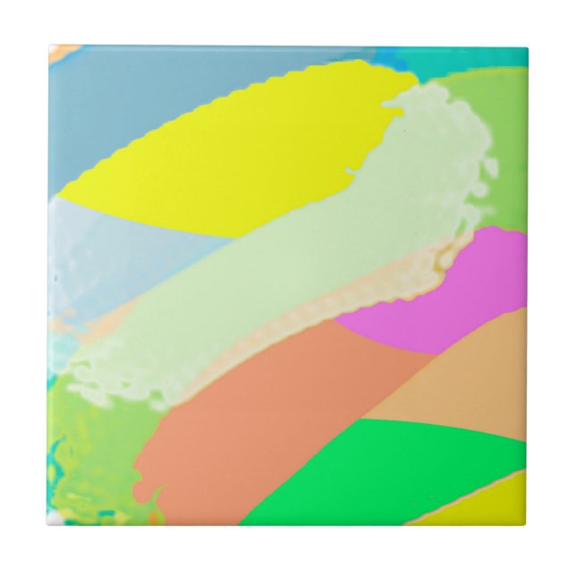 Abstract Art Pastel Coral Lavender Yellow Ceramic Tile (Front)