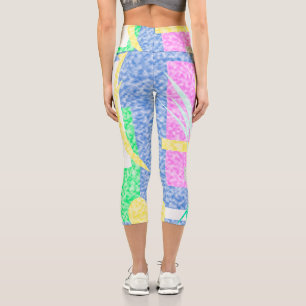 Abstract Art Pastel Theme Turquoise Pink Clouds Capri Leggings