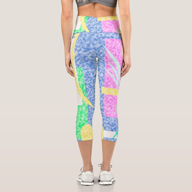 Abstract Art Pastel Theme Turquoise Pink Clouds Capri Leggings (Back)