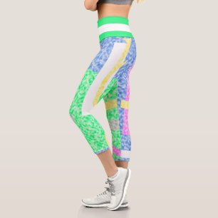 Abstract Art Pastel Theme Turquoise Pink Clouds Capri Leggings