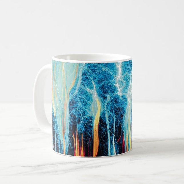 Abstract Art Pattern Red and Blue Electric Energy Coffee Mug (Front Left)