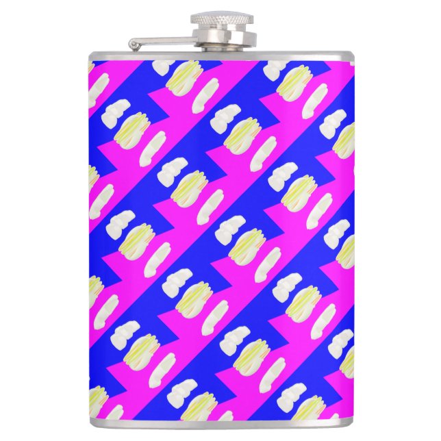 ABSTRACT ART PINK AND ROYAL BLUE HIP FLASK (Front)