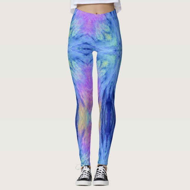 Abstract art pink blue violet leggings for women (Front)