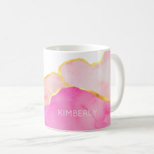 Abstract Art Pink Gold White Modern NAME Feminine Coffee Mug