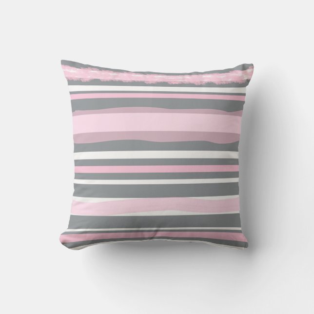 Abstract Art Pink Grey White Lines Cushion (Front)
