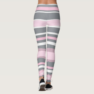 Abstract Art Pink Grey White Lines Leggings