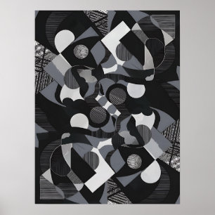 Abstract Art Poster, Black and White Modern Print