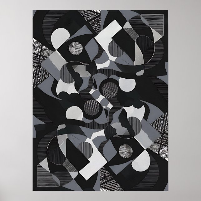 Abstract Art Poster, Black and White Modern Print (Front)